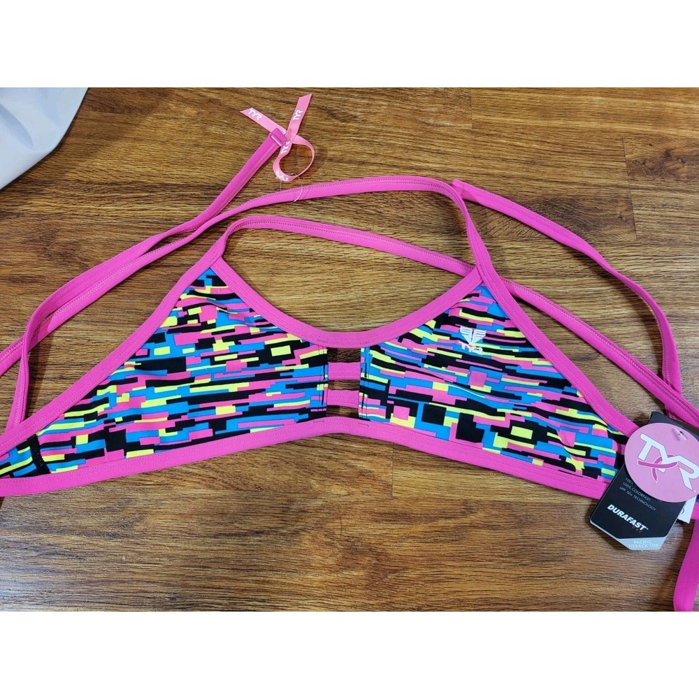 NWT TYR Youth Large Durafast Neon Multi Colored Bikini Top